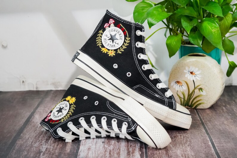 Embroidered Converse Mushroom, Butterfly, Converse Embroidery Mushroom, Custom Shoes Embroidered Butterfly, Mushrooms Sneakers, Gift for Her