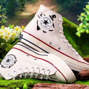 Embroidered Converser, Pumpkins and Ghosts Embroidery Shoes, Halloween Vibes Embroidered Sneakers, Embroidered Wedding Reception Shoes