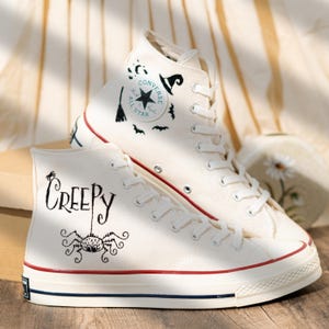 Unique Personalized Embroidered Converse High Tops, Custom Halloween Embroidery Sneakers, Creepy Spider Embroidery Converse, Halloween Gift