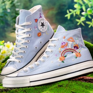Custom Converse Chuck Taylor Mushrooms Embroidered Converse Shoes, Mushrooms, Rainbow Embroidered Sneaker Custom, Halloween Vibes Embroidery