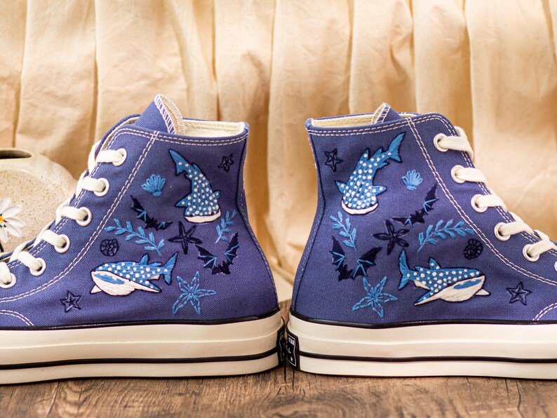 Custom Hammerhead Whale Embroidered Converse Sneakers: Orca Sea Life Shoes