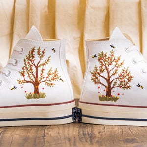 Custom Embroidered Converse Chuck Taylor High Top, Sneaker Embroidery Autumn Forest Tree Theme, Converse Shoes Embroidered Nature, Gift Idea
