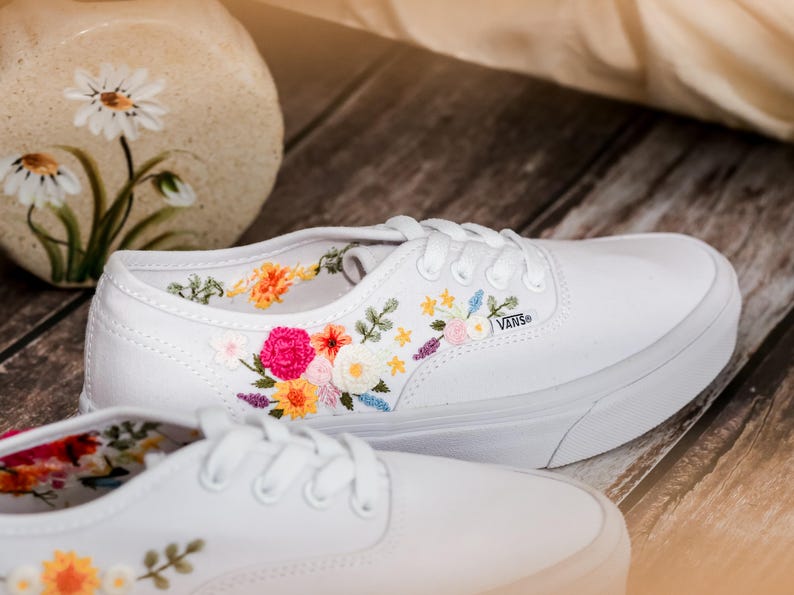 Wedding Vans for Bride, Bridal Flowers Embroidered Vans Shoes, Wedding Shoes, Wedding Flowers Embroidered Sneakers Custom, Gifts for Wedding