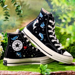 Embroidered Converse, Shark Embroidered Shoes, Hammerhead Shark Embroidered Converse Custom, Shark Embroidered Sneaker, Ocean Gifts for Her