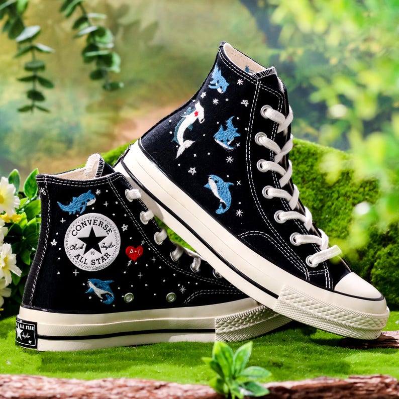 Embroidered Converse, Shark Embroidered Shoes, Hammerhead Shark Embroidered Converse Custom, Shark Embroidered Sneaker, Ocean Gifts for Her