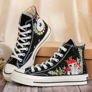 Custom Embroidered Converse Chuck Taylor 1970s, Mushrooms Embroidered Sneakers Custom, Mushrooms Embroidered Converse Shoes, Gifts for Her