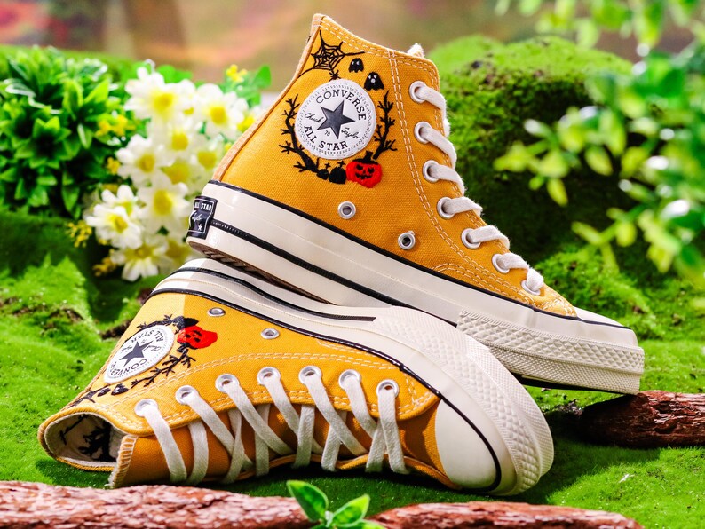 Halloween Embroidered Converse Custom, Pumpkin, Ghost Embroidered Shoes, Halloween Vibes Embroidery Sneakers, Halloween Embroidery Designs
