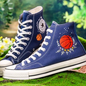 Custom Embroidered Converse, Basketball Embroidered Shoes, Converse Embroidery Sport, Basketball Player Gifts, Anniversary Gifts