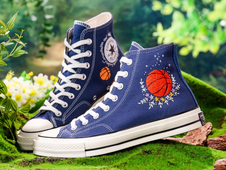 Custom Embroidered Converse, Basketball Embroidered Shoes, Converse Embroidery Sport, Basketball Player Gifts, Anniversary Gifts
