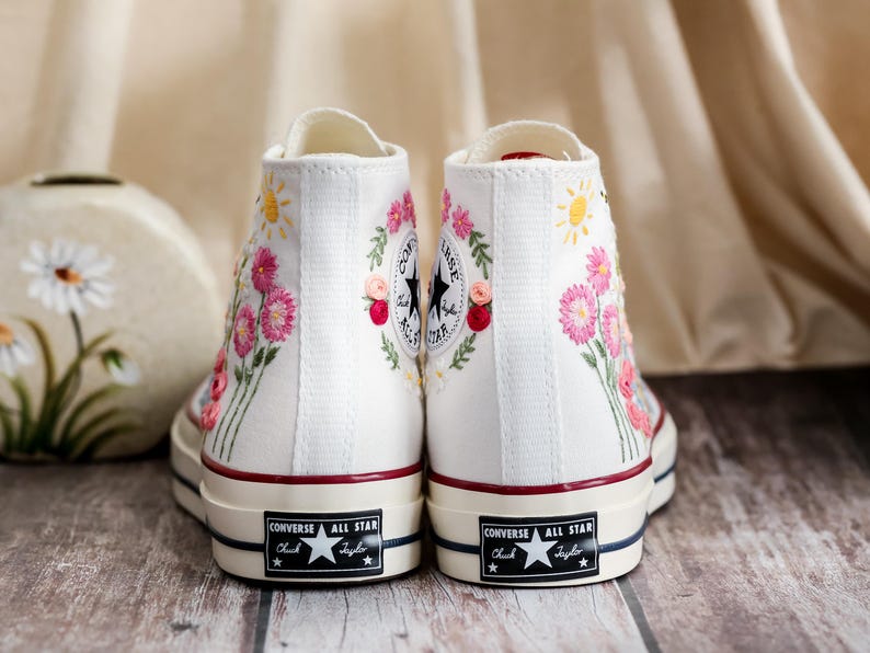Cat Embroidered Converse, Flower Cat Embroidered Converse, Embroidered Converse Custom Pet, Cat Embroidered Sneakers, Birthday Gift