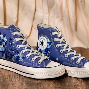 Blue Converse Chuck Taylor 1970s: Custom Floral Embroidered Bridal Sneakers
