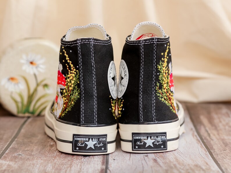 Custom Embroidered Converse Shoes, Mushrooms Embroidery Sneakers Women, Mimosa Embroidered Converse Custom, Shoes Embroidery, Gifts for Her