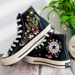 Custom Converse Embroidery Hedgehog, Sunshine & Colorful Summer Garden Embroidered Converse Shoes, Embroidered Converse Flower, Gift for Her