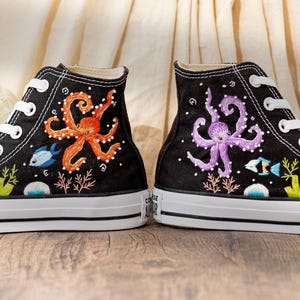 Custom Embroidered Converse Chuck Taylor Sneakers: Ocean Octopus Design