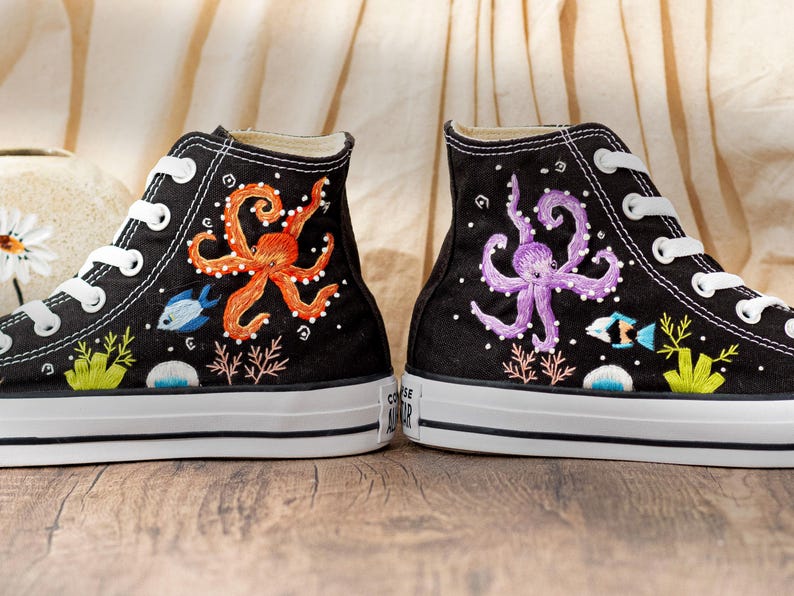 Custom Embroidered Converse Chuck Taylor Sneakers: Ocean Octopus Design