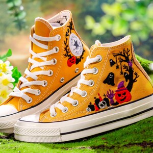 Halloween Embroidered Converse Custom, Pumpkin, Ghost Embroidered Shoes, Halloween Vibes Embroidery Sneakers, Halloween Embroidery Designs