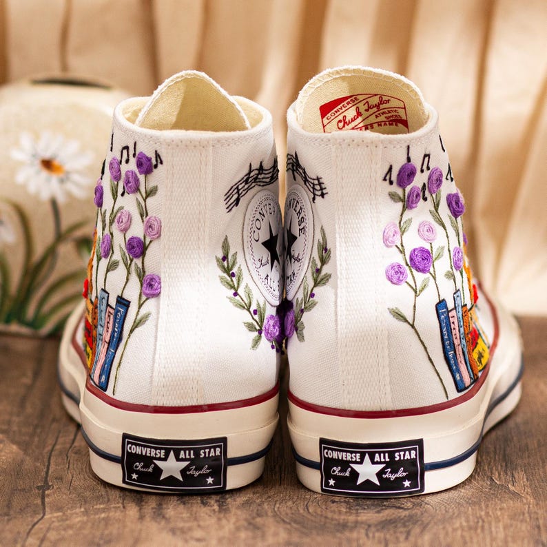 Embroidered Converse Book Lover, Flower & 1989 Embroidered Sneaker, Cat Embroidery Shoes, Handmade Gifts