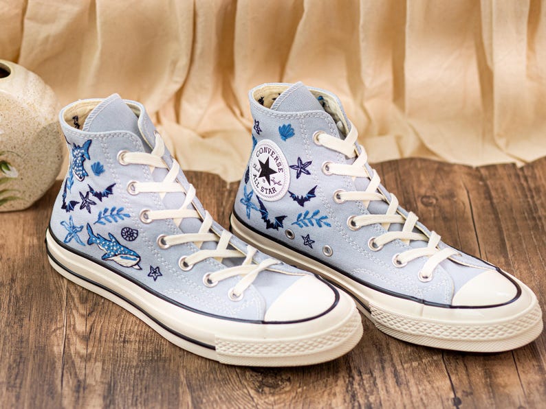Custom Embroidered Converse Chuck Taylor, Sperm Whale Ocean Sneakers, Divers Gift, Beach Lovers Shoes, Coral Reefs