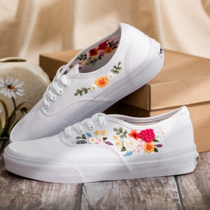 Wedding Vans for Bride, Bridal Flowers Embroidered Vans Shoes, Wedding Shoes, Wedding Flowers Embroidered Sneakers Custom, Gifts for Wedding