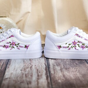 Embroidered Vans Custom, Purple Lily Embroidery Vans for Bridel, Flower Embroidered Shoe, Sneaker Embroidery Floral, Meaningful Wedding Gift