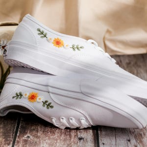 Wedding Vans for Bride, Bridal Flowers Embroidered Vans Shoes, Wedding Shoes, Wedding Flowers Embroidered Sneakers Custom, Gifts for Wedding