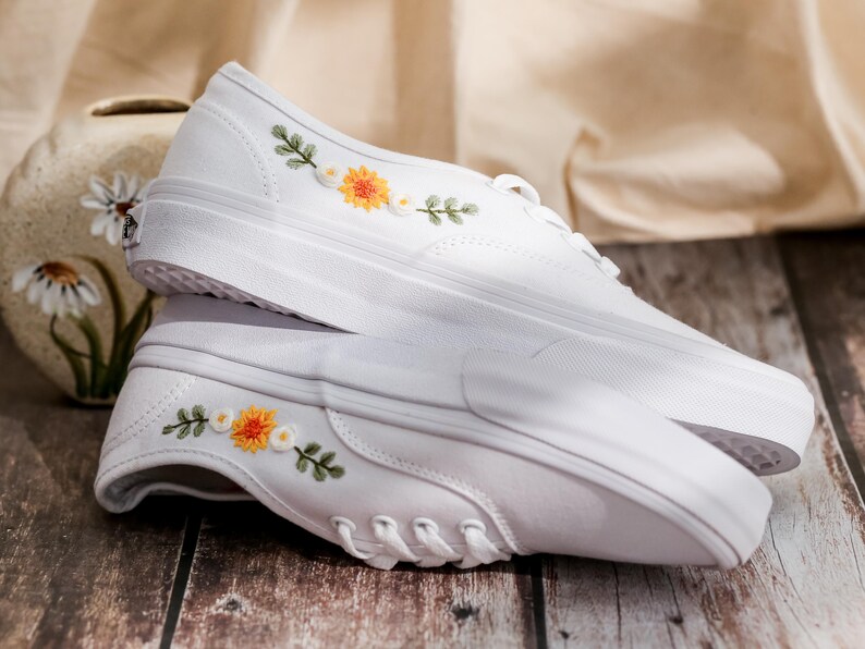 Wedding Vans for Bride, Bridal Flowers Embroidered Vans Shoes, Wedding Shoes, Wedding Flowers Embroidered Sneakers Custom, Gifts for Wedding