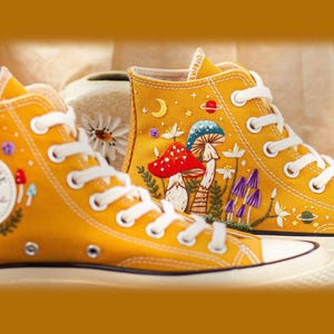Custom Converse Chuck Taylor Mushrooms Embroidered Converse Shoes, Mushrooms Embroidered Converse Custom, Mushrooms Embroidered Sneaker