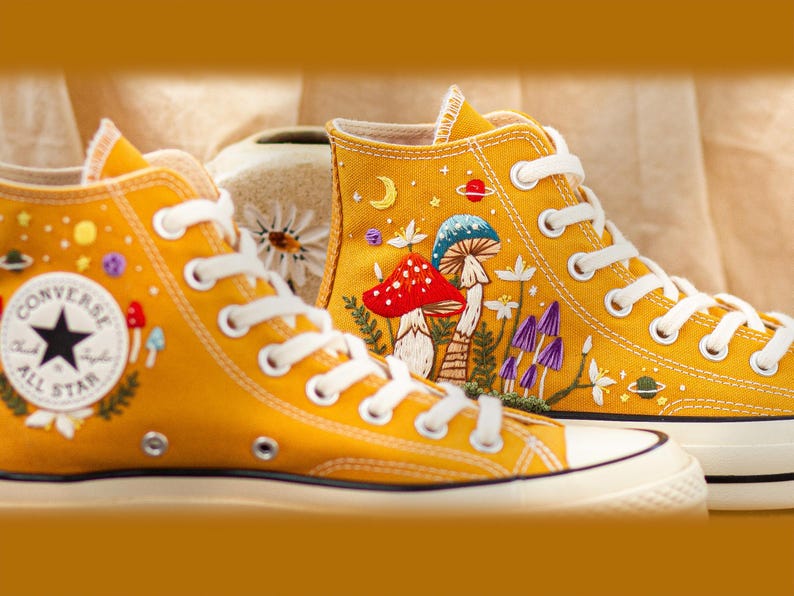 Custom Converse Chuck Taylor Mushrooms Embroidered Converse Shoes, Mushrooms Embroidered Converse Custom, Mushrooms Embroidered Sneaker