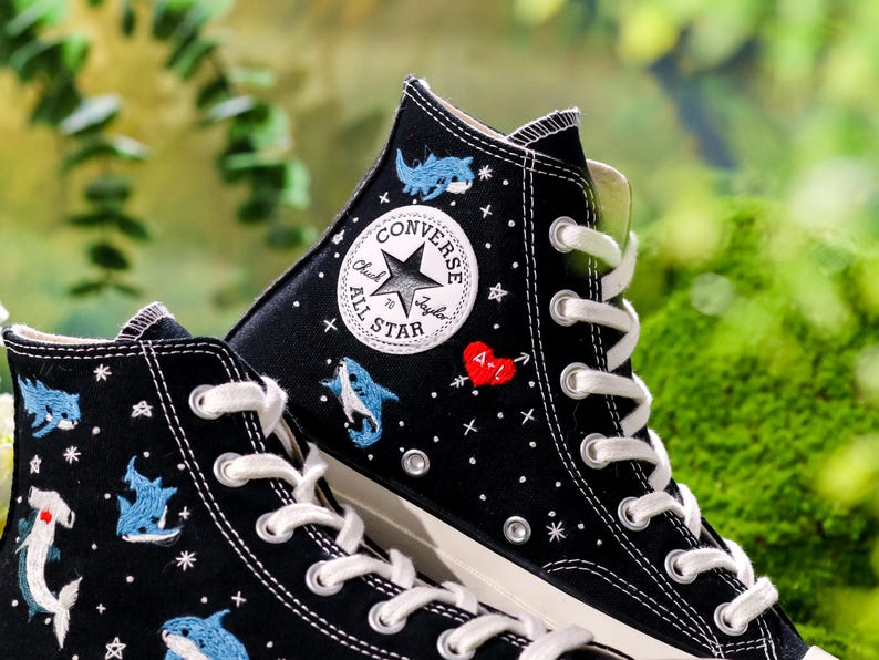 Embroidered Converse, Shark Embroidered Shoes, Hammerhead Shark Embroidered Converse Custom, Shark Embroidered Sneaker, Ocean Gifts for Her