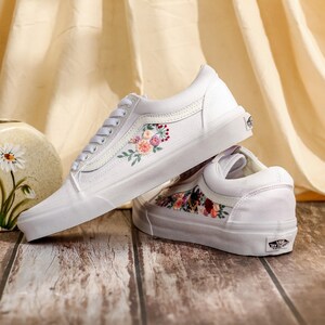 Custom Embroidered Vans Old Skool, Flowers, Pet Embroidered Wedding Reception Shoes, Floral Embroidered Sneaker, Personalized Bridal Sneaker