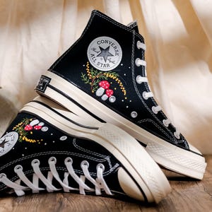 Mushroom Embroidered Converse High Tops, Mushrooms, Frog Embroidered Shoes, Converse Embroidery Mushroom, Embroidered Sneaker, Gift for Her