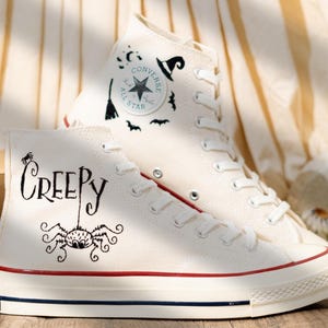 Unique Personalized Embroidered Converse High Tops, Custom Halloween Embroidery Sneakers, Creepy Spider Embroidery Converse, Halloween Gift