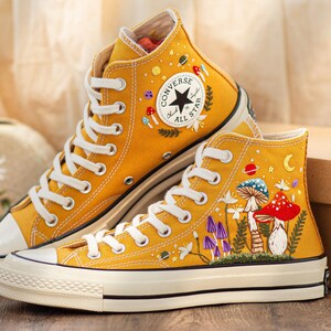 Custom Converse Chuck Taylor Mushrooms Embroidered Converse Shoes, Mushrooms Embroidered Converse Custom, Mushrooms Embroidered Sneaker