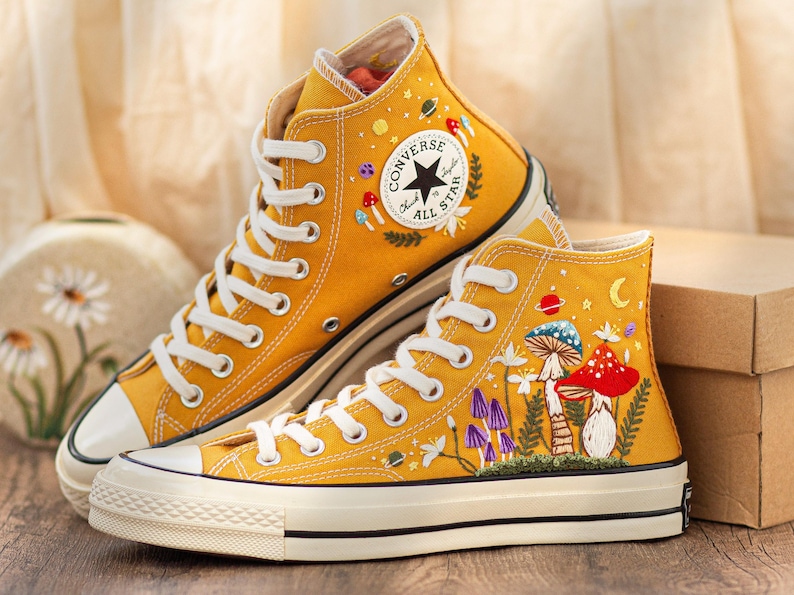 Custom Converse Chuck Taylor Mushrooms Embroidered Converse Shoes, Mushrooms Embroidered Converse Custom, Mushrooms Embroidered Sneaker