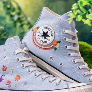 Custom Converse Chuck Taylor Mushrooms Embroidered Converse Shoes, Mushrooms, Rainbow Embroidered Sneaker Custom, Halloween Vibes Embroidery