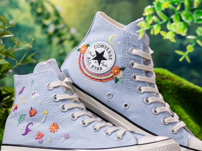 Custom Converse Chuck Taylor Mushrooms Embroidered Converse Shoes, Mushrooms, Rainbow Embroidered Sneaker Custom, Halloween Vibes Embroidery