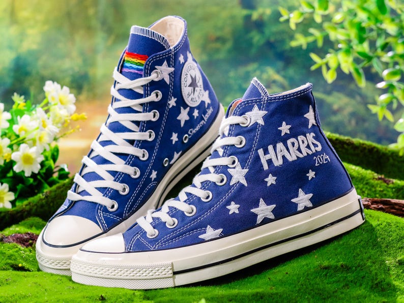 Embroidered Converse, Embroidered Star Converse, Shoes Embroidery Stars, Custom Converse Men, Custom Shoes Embroidered Stars Sneakers Gift