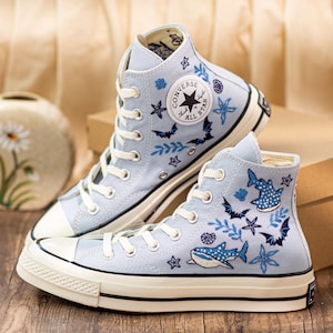 Custom Embroidered Converse Chuck Taylor, Sperm Whale Ocean Sneakers, Divers Gift, Beach Lovers Shoes, Coral Reefs