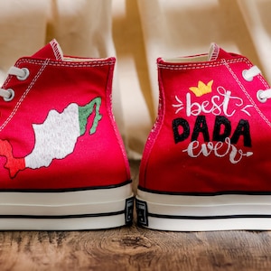 Custom Embroidered Converse , Red Converse Embroidered Flag, Italian Flag Embroidered Shoes, Flag Embroidered Snealer, Citizenship Gifts