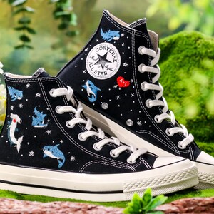 Embroidered Converse, Shark Embroidered Shoes, Hammerhead Shark Embroidered Converse Custom, Shark Embroidered Sneaker, Ocean Gifts for Her