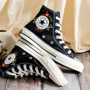 Embroidered Converse, Converse Embroidery Flower, Garden Wildflower Embroidered Converse Shoes, Flower Embroidered Sneakers, Handmade Gift