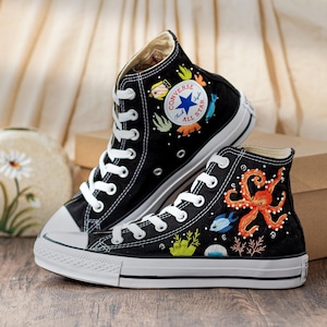 Custom Embroidered Converse Chuck Taylor Sneakers: Ocean Octopus Design