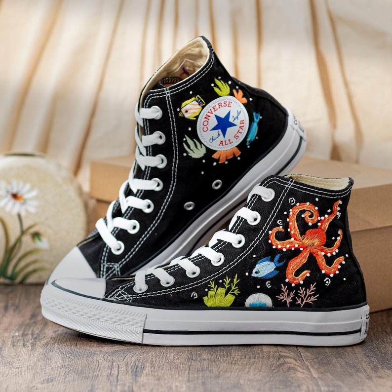 Custom Embroidered Converse Chuck Taylor Sneakers: Ocean Octopus Design