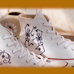 Converse Embroidered Dancing Skeleton 90s Vintage Style Shoes, Retro Skeleton Sneakers, Skull Funny Embroidery Shoes