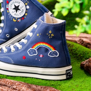 Converse Embroidery Shoes, Rainbow Embroidered Converse High Tops, Sky,  Star Embroidered Shoes,  Rainbow Embroidered Sneakers, Gift for Her