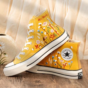 Custom Embroidered Converse: Garden Flower & Name Design