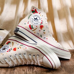 Christmas Embroidery Converse, Xmas Embroidered Shoes for Women, Noel Embroidered Sneaker for Her, Converse Embroidered Christmas