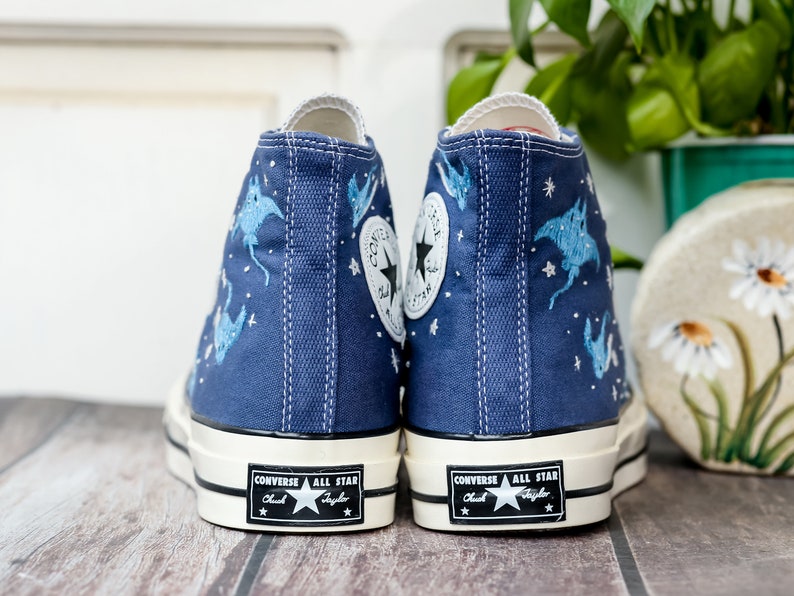 Custom Embroidered Converse High Tops, Custom Converse Chuck Taylor 1970s Manta Ray Embroidered, Ocean Embroidered Shoes Custom, Ocean Gifts