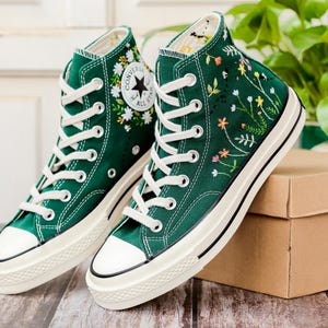 Wildflower Embroidered Converse, Small Flowers and Bees Embroidered Shoes, Custom Floral Embroidered Sneakers, Unique Gift for Nature Lover