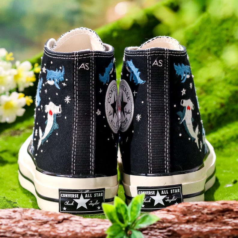Embroidered Converse, Shark Embroidered Shoes, Hammerhead Shark Embroidered Converse Custom, Shark Embroidered Sneaker, Ocean Gifts for Her